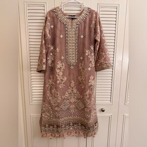 3 pcs Pink Shalwar Kameez Dupatta Pakistani Dress Embroidered Eid Dress